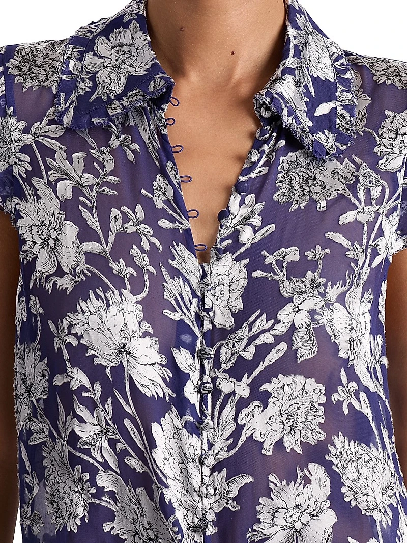 Martel Floral Flutter-Sleeve Blouse
