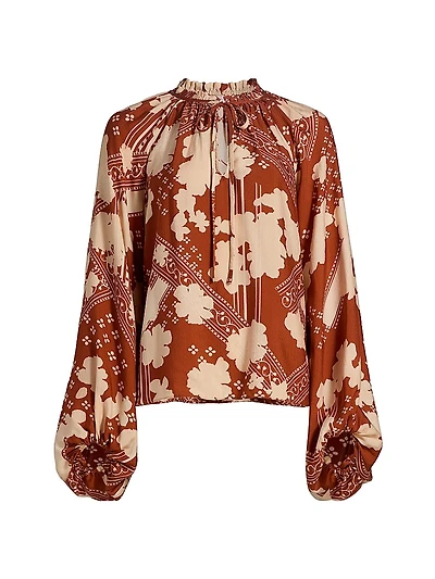 Aaron Printed Tieneck Top