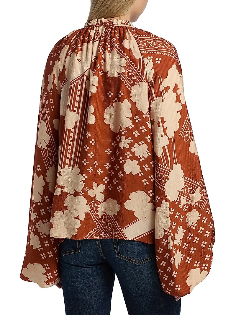 Aaron Printed Tieneck Top