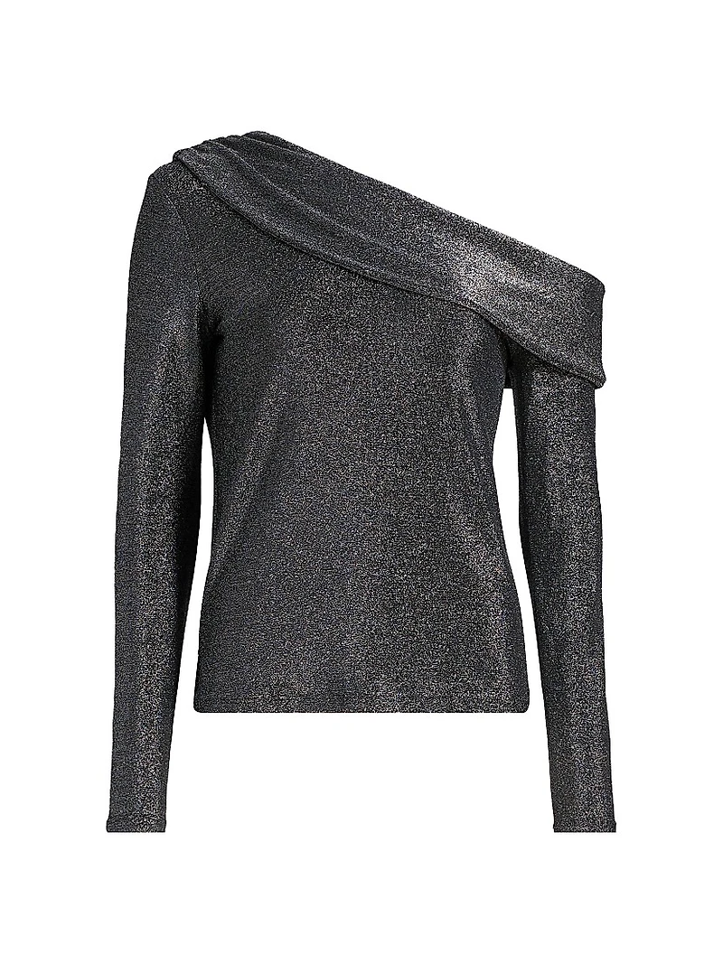 Carrie Shimmer One-Shoulder Long-SleeveTop