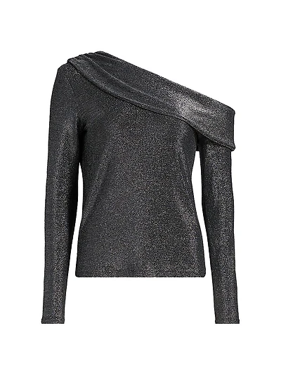 Carrie Shimmer One-Shoulder Long-SleeveTop