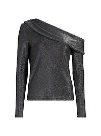Carrie Shimmer One-Shoulder Long-SleeveTop