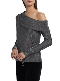 Carrie Shimmer One-Shoulder Long-SleeveTop