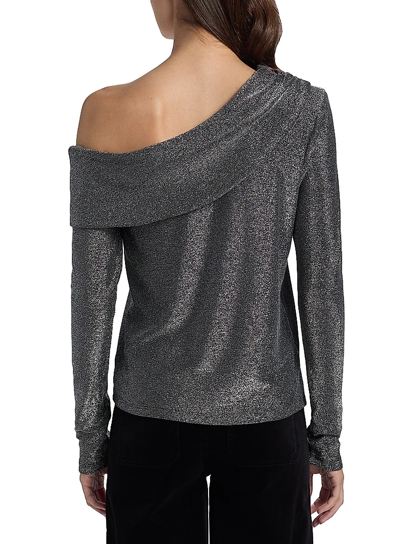 Carrie Shimmer One-Shoulder Long-SleeveTop