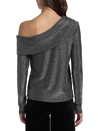Carrie Shimmer One-Shoulder Long-SleeveTop
