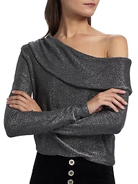 Carrie Shimmer One-Shoulder Long-SleeveTop