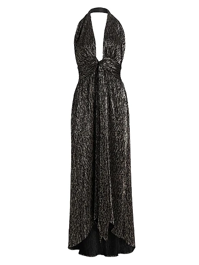 Jill Crinkled Metallic High-Low Dress