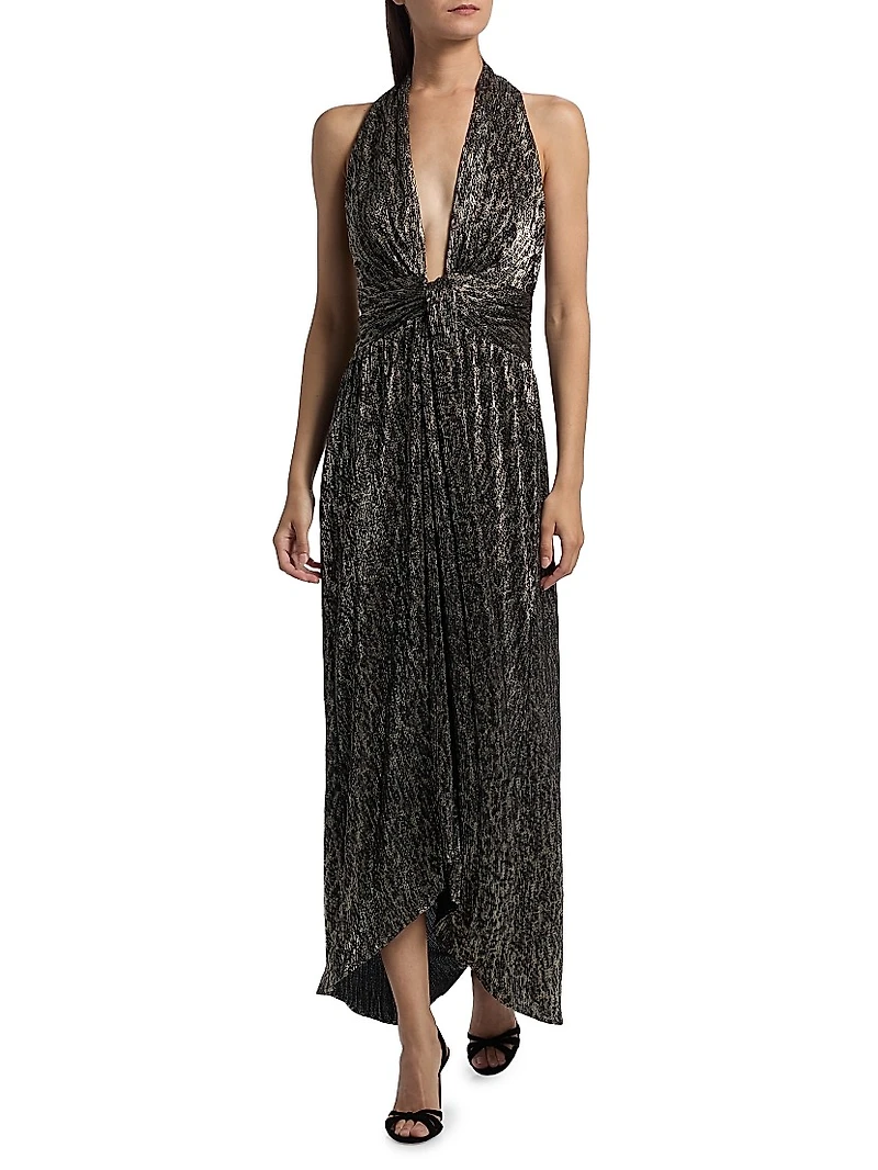 Jill Crinkled Metallic High-Low Dress