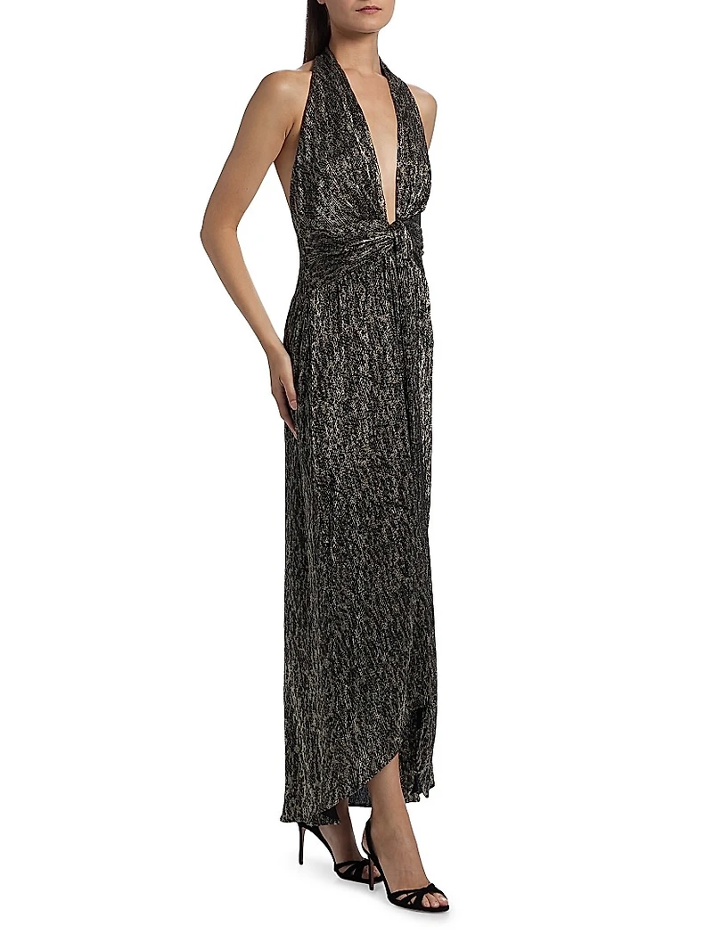 Jill Crinkled Metallic High-Low Dress