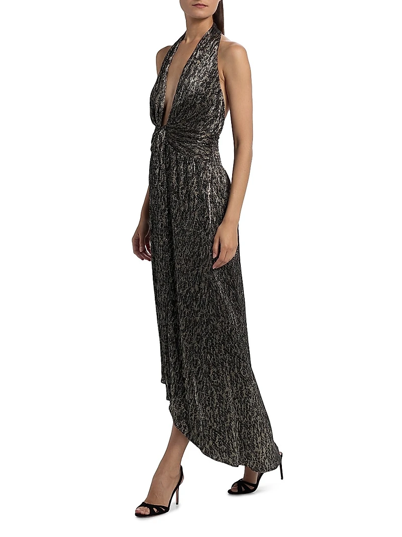Jill Crinkled Metallic High-Low Dress