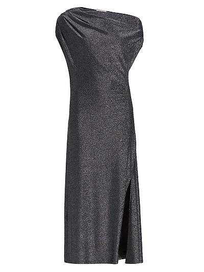 Rocker Chet Shimmer One-Shoulder Midi-Dress