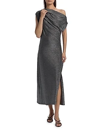 Rocker Chet Shimmer One-Shoulder Midi-Dress