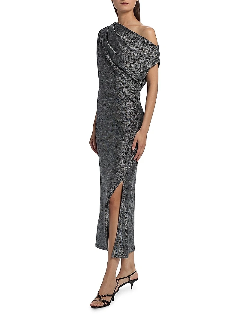Rocker Chet Shimmer One-Shoulder Midi-Dress