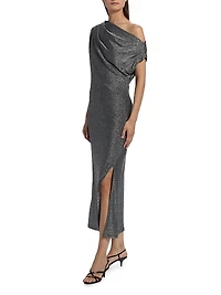 Rocker Chet Shimmer One-Shoulder Midi-Dress