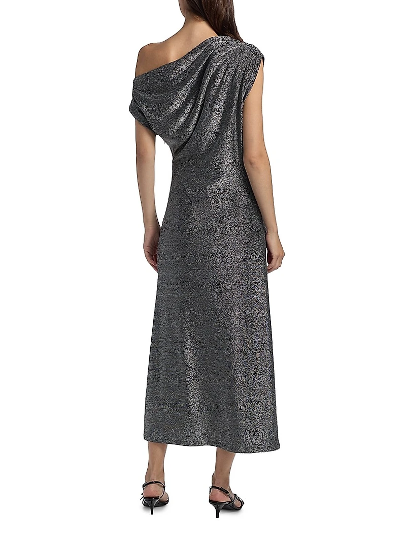 Rocker Chet Shimmer One-Shoulder Midi-Dress