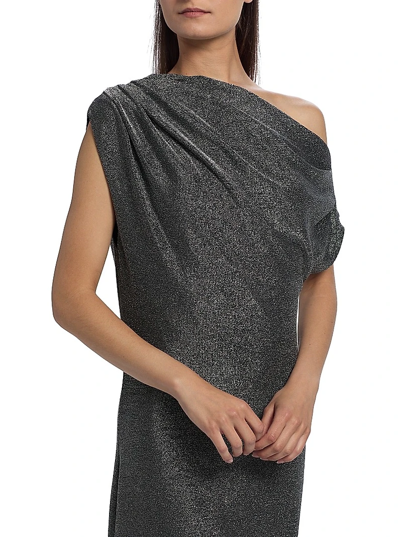 Rocker Chet Shimmer One-Shoulder Midi-Dress