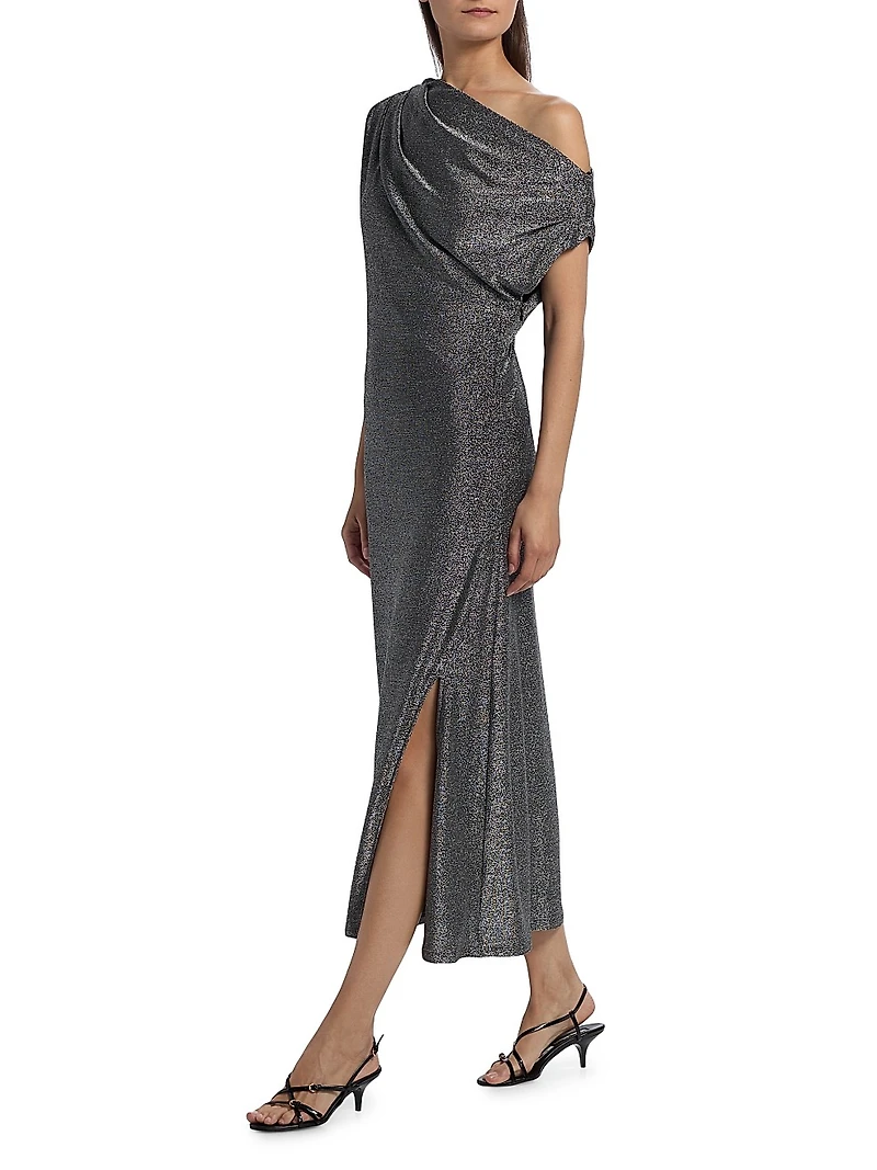 Rocker Chet Shimmer One-Shoulder Midi-Dress