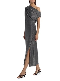 Rocker Chet Shimmer One-Shoulder Midi-Dress
