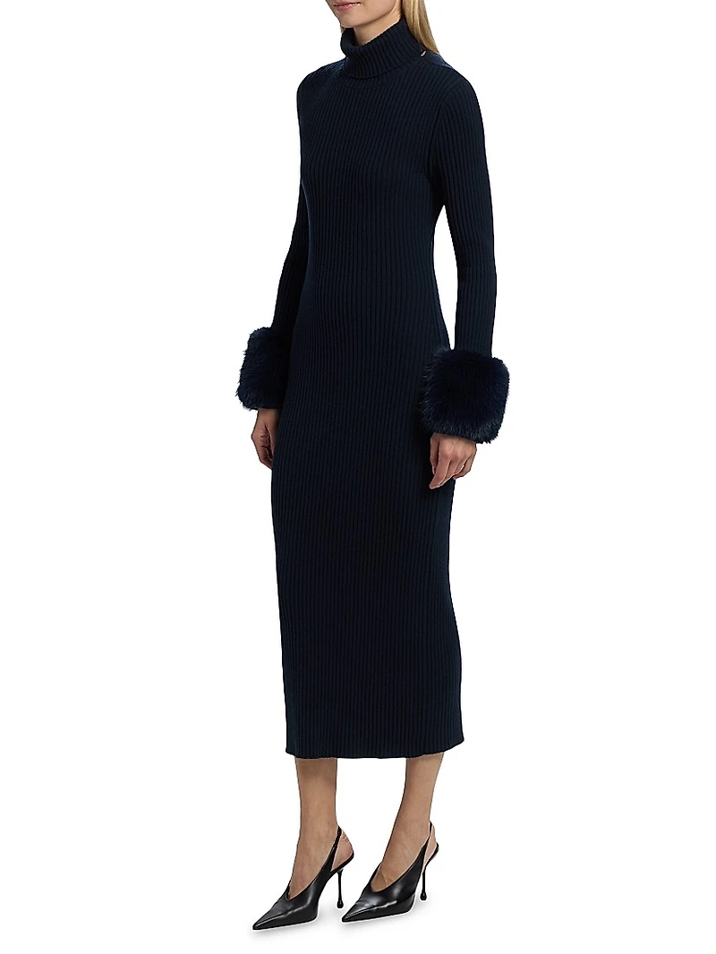 Linda Rib-Knit Wool-Blend Midi-Dress