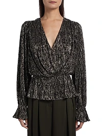 Jean Cinched-Waist Surplice Top