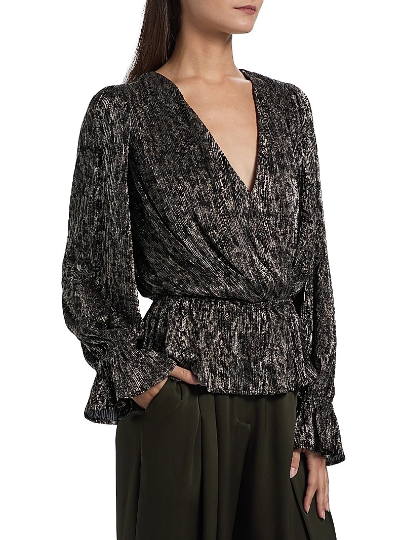 Jean Cinched-Waist Surplice Top