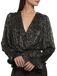 Jean Cinched-Waist Surplice Top