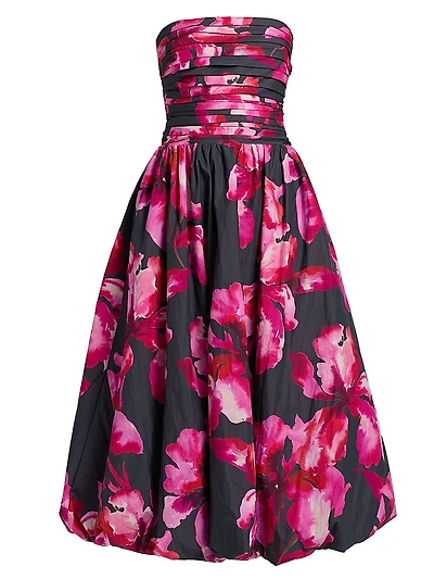 Helena Floral Bubble-Hem Midi-Dress