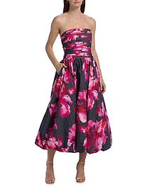 Helena Floral Bubble-Hem Midi-Dress