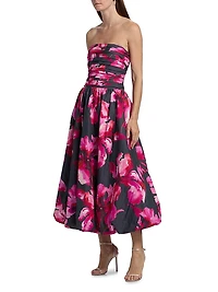 Helena Floral Bubble-Hem Midi-Dress