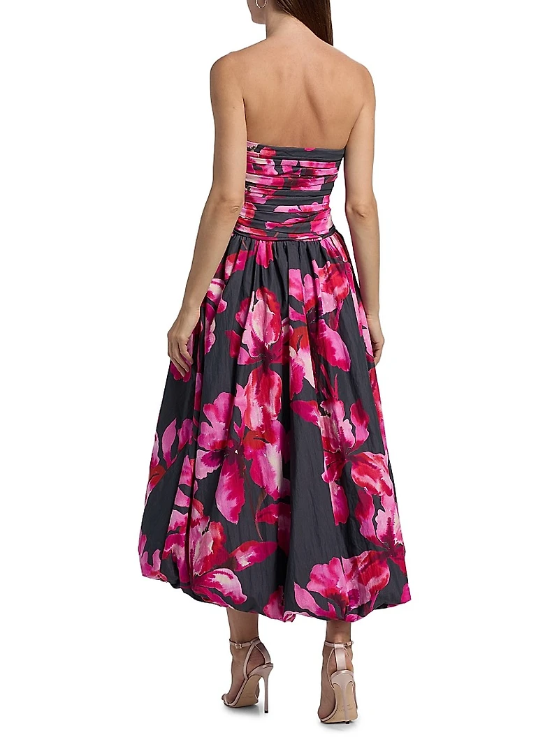 Helena Floral Bubble-Hem Midi-Dress