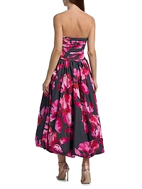 Helena Floral Bubble-Hem Midi-Dress