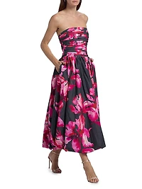 Helena Floral Bubble-Hem Midi-Dress