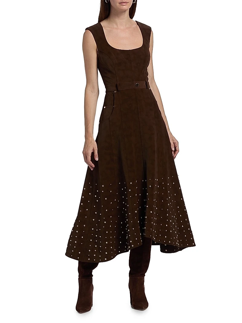 Kenny Studded Faux Suede Midi-Dress
