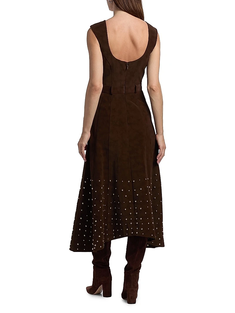Kenny Studded Faux Suede Midi-Dress