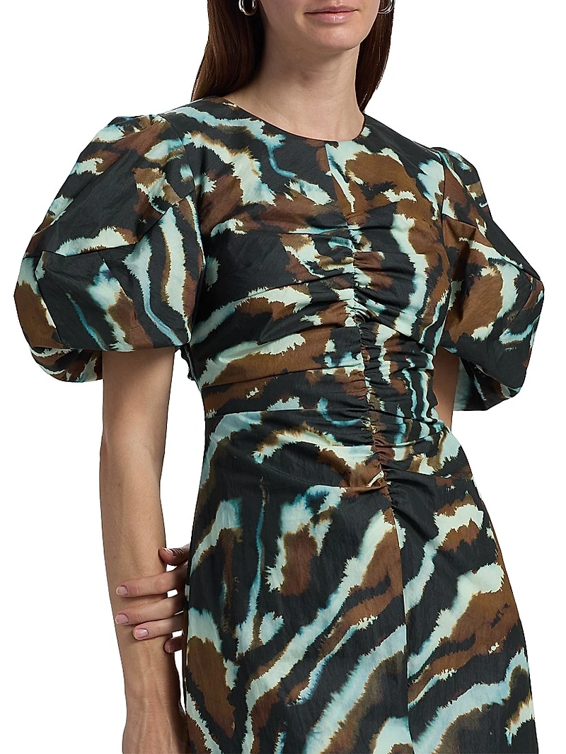 Tanner Animal-Printed Puff-Sleeve Minidress