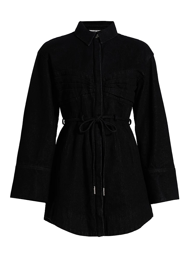 Denim Button-Front Tie-Waist Minidress