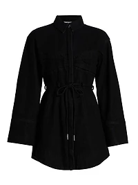Denim Button-Front Tie-Waist Minidress