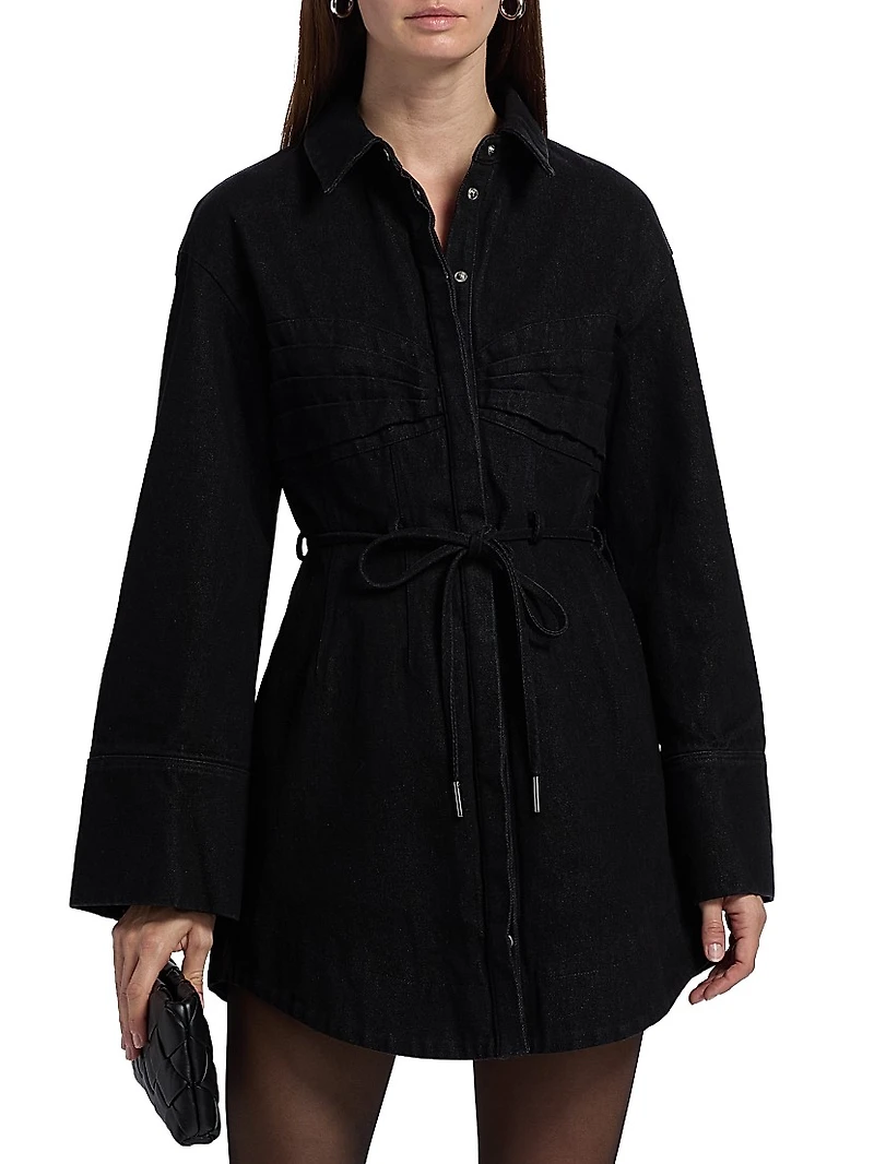 Denim Button-Front Tie-Waist Minidress