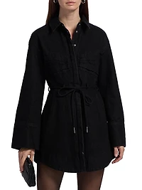 Denim Button-Front Tie-Waist Minidress