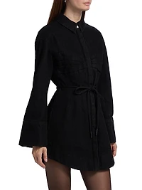 Denim Button-Front Tie-Waist Minidress