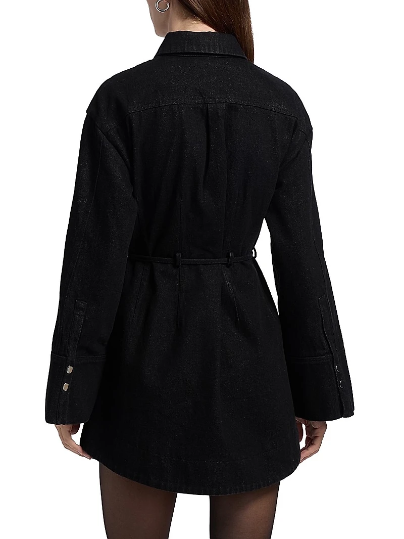 Denim Button-Front Tie-Waist Minidress