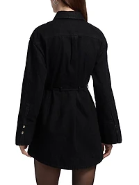 Denim Button-Front Tie-Waist Minidress