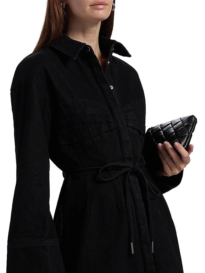 Denim Button-Front Tie-Waist Minidress