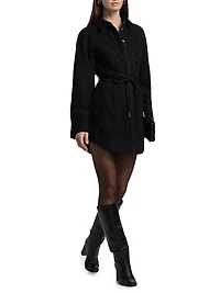 Denim Button-Front Tie-Waist Minidress