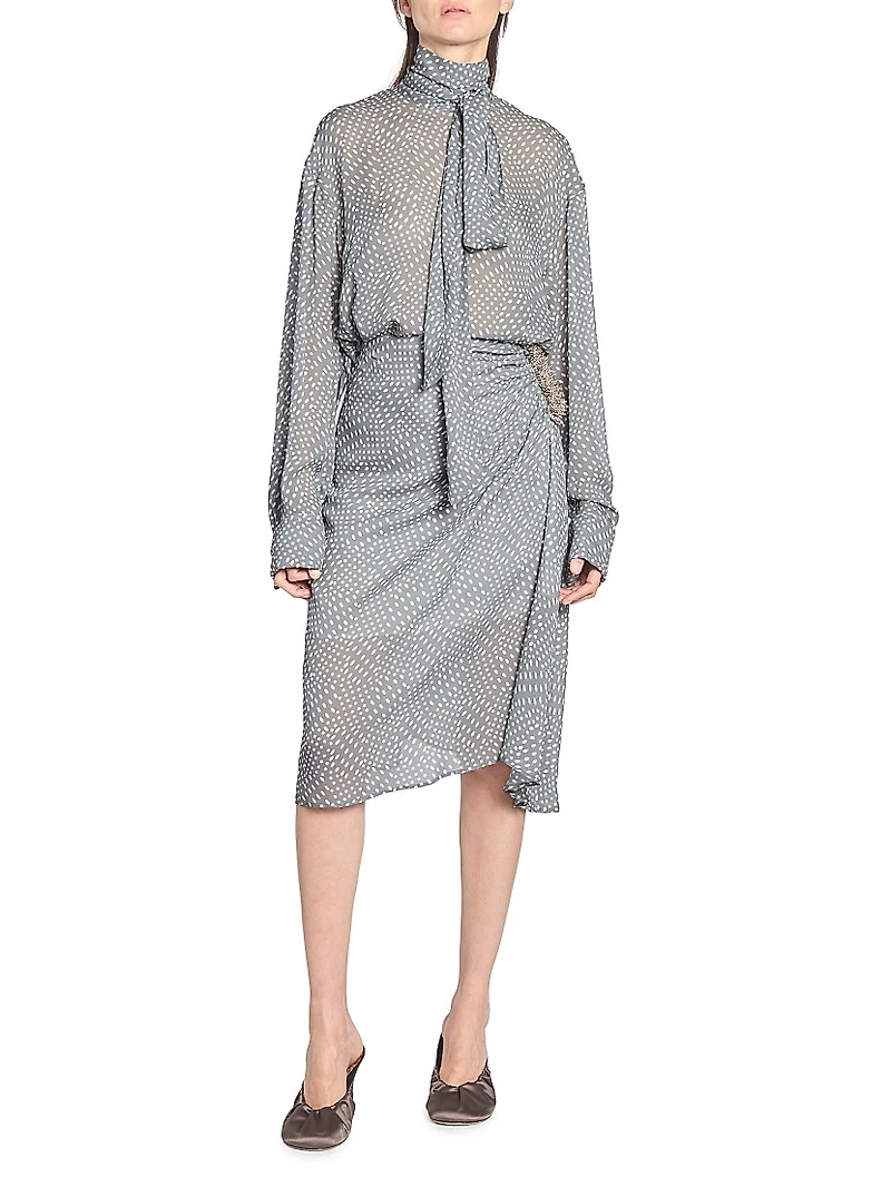 Chaddy Polka Dot Scarf Blouse