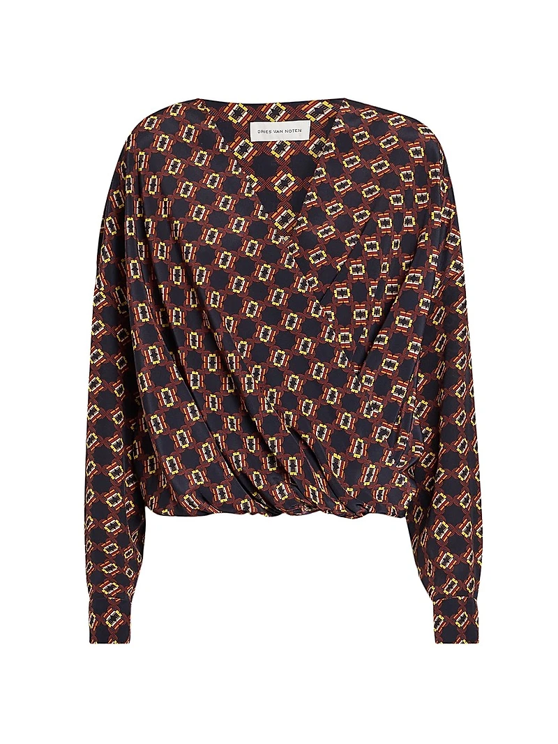 Camiel Mosaique Silk Drape Blouse