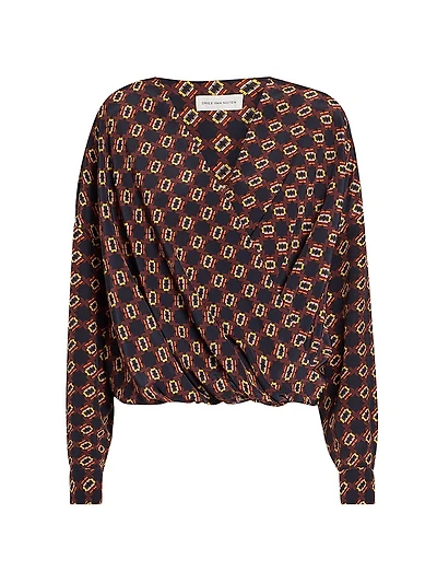 Camiel Mosaique Silk Drape Blouse