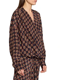 Camiel Mosaique Silk Drape Blouse