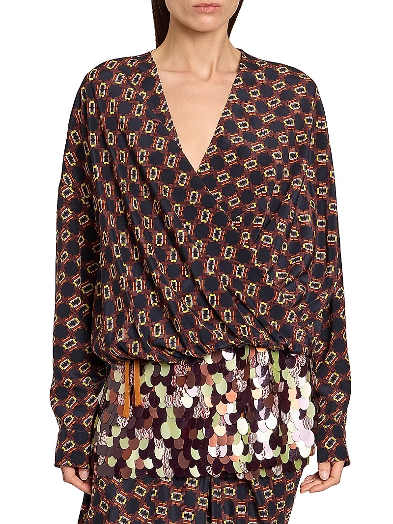 Camiel Mosaique Silk Drape Blouse