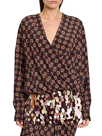 Camiel Mosaique Silk Drape Blouse